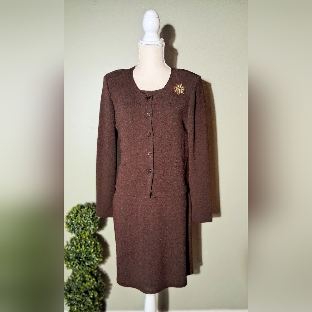 Vintage Like New! Rabbit Rabbit Rabbit Chocolate Brown Matching Dress & Cardigan - Picture 4 of 11